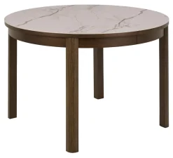 Bendt Uitschuifbare Eettafel|Marmeren Eettafel|Ronde Uitschuifbare Eettafel Jawana Marmerlook en eikenfineer, 120cm Beige