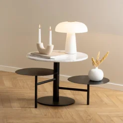 Bendt Ronde Bijzettafel|Ronde Salontafel|Salontafel / Bijzettafel Saprina Marmer en staal, Met 3 bladen, kleur Wit