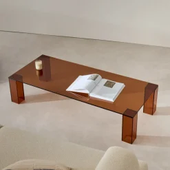 Kave Home Vierkante Salontafel|Glazen Salontafel|Salontafel Adularia Glas, kleur Bruin