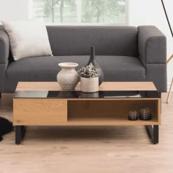 Bendt Glazen Salontafel|Salontafel Aino Met verhoging, 110 x 60cm Hout