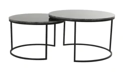 Light & Living Salontafel Set|Ronde Salontafel|Salontafel Alfio Set van 2 stuks, bruin marmer+zwart