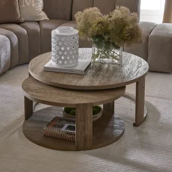Rivièra Maison Salontafel Set|Ronde Salontafel|Salontafel Astoria Eikenhout, Set van 2 stuks