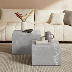 Artistiq Living Vierkante Salontafel|Salontafel Set|Salontafel Asusena Marmerlook, Set van 2 stuks