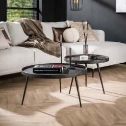 LifestyleFurn Salontafel Set|Ronde Salontafel|Salontafel Autumn Set van 2 stuks Grijs
