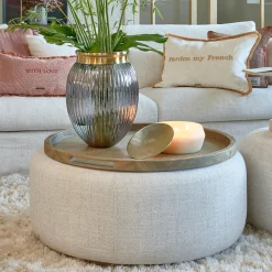 Rivièra Maison Ronde Salontafel|Salontafel Babylon Met dienblad, 91cm Antiek wit