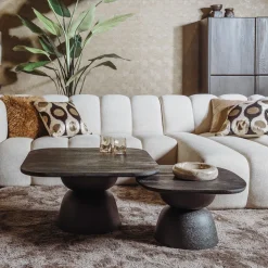 Tower Living Vierkante Salontafel|Salontafel Barza Mangohout, Set van 2 stuks, kleur Zwart