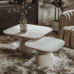 Tower Living Vierkante Salontafel|Salontafel Barza Mangohout, Set van 2 stuks, kleur Off White