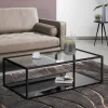Kave Home Vierkante Salontafel|Glazen Salontafel|Salontafel Blackhill Glas met zwart frame