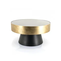 By-Boo Glazen Salontafel|Ronde Salontafel|Salontafel Bunga 75cm zwart/goud met glazen blad