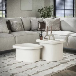 LifestyleFurn Salontafel Set|Organische Salontafel|Salontafel Chari Organisch, Set van 2 stuks, 57 x 44cm Marmer composiet