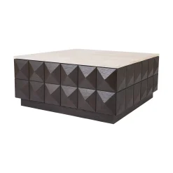 Richmond Interiors Vierkante Salontafel|Travertin Salontafel|Salontafel Claremont Eiken en travertin, 90 x 90cm Bruin