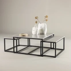Nohr Vierkante Salontafel|Salontafel Set|Salontafel Dacey Betonlook, Set van 3 stuks Grijs