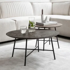 DTP Home Salontafel Set|Ronde Salontafel|Salontafel Delta Betonlook, Set van 2 stuks, kleur Bruin/Zwart