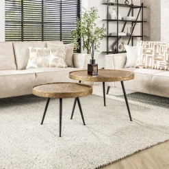 LifestyleFurn Salontafel Set|Ronde Salontafel|Salontafel Derrick, Metaal, Set van 2, kleur Antiek Brons Brons antiek