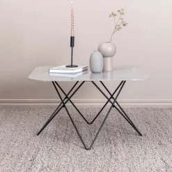 Nohr Vierkante Salontafel|Glazen Salontafel|Salontafel Dominique Marmerlook, 80 x 80cm