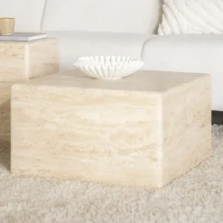 Eleonora Vierkante Salontafel|Travertin Salontafel|Salontafel Donta Travertin, 60 x 60cm Bruin