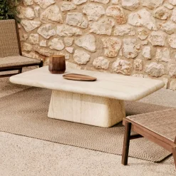 Kave Home Loungetafels & Bijzettafels|Travertin Salontafel|Salontafel Drasi Travertinlook, 140 x 70cm