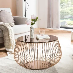 Artistiq Living Glazen Salontafel|Ronde Salontafel|Salontafel Esra 72cm, kleur Roségoud Rosu00e9 goud