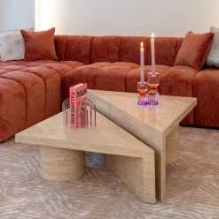 Richmond Interiors Salontafel Set|Travertin Salontafel|Salontafel Fictus Set van 2 stuks, Travertin look Beige