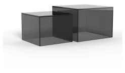 Bendt Vierkante Salontafel|Salontafel Set|Salontafel Flavian Glas, Set van 2 stuks, kleur Grijs