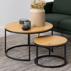 Bendt Salontafel Set|Ronde Salontafel|Salontafel Flemming Set van 2 stuks, Eiken