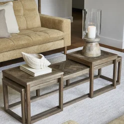 Rivièra Maison Vierkante Salontafel|Salontafel Set|Salontafel Harbour Island Eikenhout, Set van 3 stuks