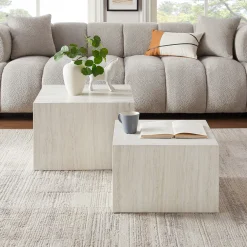 Artistiq Living Vierkante Salontafel|Salontafel Set|Salontafel Helder Travertinlook, Set van 2 stuks