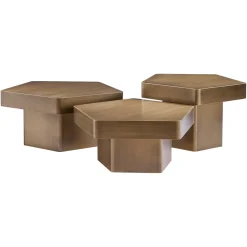 Richmond Interiors Salontafel Set|Salontafel Hexa Set van 3 stuks, kleur Brushed gold