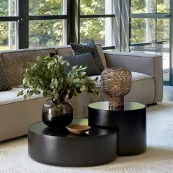 Rivièra Maison Salontafel Set|Ronde Salontafel|Salontafel Hollywood Hills Mangohout, Set van 2 stuks Black