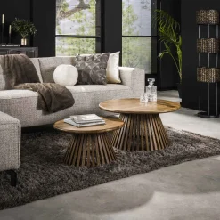 LifestyleFurn Salontafel Set|Ronde Salontafel|Salontafel Jean-Claude Set van 2 stuks, Mangohout, kleur Naturel