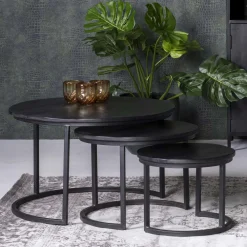 Livingfurn Salontafel Set|Ronde Salontafel|Salontafel Kala Set van 3 stuks, kleur Zwart