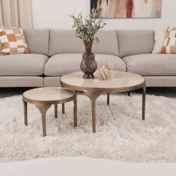 Light & Living Salontafel Set|Ronde Salontafel|Salontafel Lapaz Set van 2 stuks, kleur Antiek Brons/Taupe