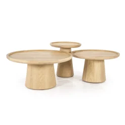Eleonora Salontafel Set|Ronde Salontafel|Salontafel Leia Eikenhout, Set van 3 stuks