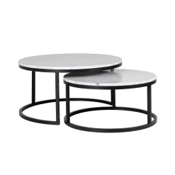 Richmond Interiors Salontafel Set|Ronde Salontafel|Salontafel Lexington Marmer en Staal, Set van 2 stuks