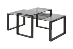 Bendt Salontafel Set|Glazen Salontafel|Salontafel Lone, Set van 2 stuks, Rookglas 115 x 69cm, kleur zwart Smoke