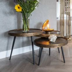 Richmond Interiors Salontafel Set|Ronde Salontafel|Salontafel Luton Set van 3 stuks, kleur Goud
