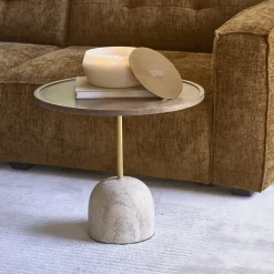 Rivièra Maison Ronde Salontafel|Salontafel Malibu Travertin en mangohout, 55cm