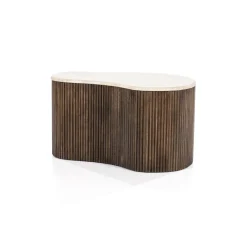 Eleonora Travertin Salontafel|Organische Salontafel|Salontafel Mari Organisch, Mangohout en Travertin (per stuk) Bruin