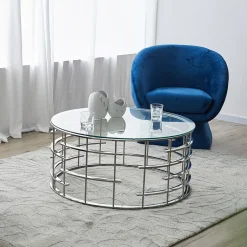 Artistiq Living Glazen Salontafel|Ronde Salontafel|Salontafel Marico 90cm, kleur Zilver
