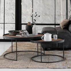 DTP Home Salontafel Set|Ronde Salontafel|Salontafel Mercurius Teakhout, Set van 2 stuks, kleur Naturel