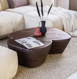 Eleonora Salontafel Set|Organische Salontafel|Salontafel Mila Set van 2 stuks Organisch, kleur Bruin