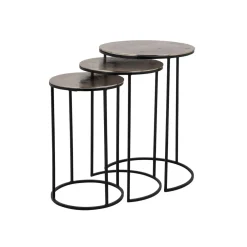 Richmond Interiors Bijzettafels Set|Ronde Bijzettafel|Salontafel Nolan Set van 3 stuks, kleur Champagne Gold Goud