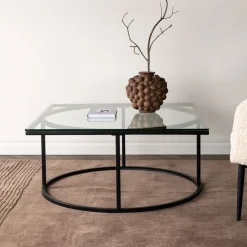 Nohr Vierkante Salontafel|Glazen Salontafel|Salontafel Nycole Glas, 90 x 90cm Zwart
