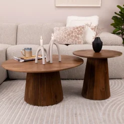 Sohome Salontafel Set|Ronde Salontafel|Salontafel Olav Set van 2 stuks Rond, kleur Bruin