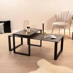Sohome Salontafel Set|Glazen Salontafel|Salontafel Parker Set van 2 stuks, Keramiek, kleur Zwart