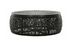 MUST Living Ronde Salontafel|Salontafel Rimini Rotan en hout, 100cm, kleur Zwart