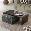 By-Boo Vierkante Salontafel|Glazen Salontafel|Salontafel Ripple/Dice Glas en marmer, Set van 2 stuks