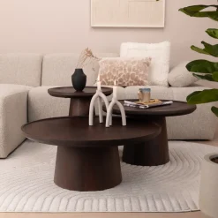 Eleonora Salontafel Set|Ronde Salontafel|Salontafel Ron Set van 3 stuks, kleur Bruin