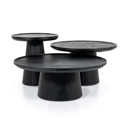 Eleonora Salontafel Set|Ronde Salontafel|Salontafel Ron Set van 3 stuks, kleur Zwart