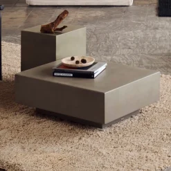 Kave Home Loungetafels & Bijzettafels|Vierkante Salontafel|Salontafel Rustella Cement, 80 x 60cm Grijs